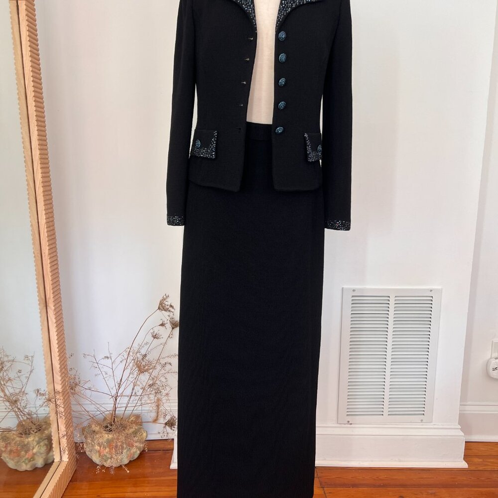 Vintage St. John Evening knit skirt suit set with embellished jacket size med 4 - Picture 5 of 11